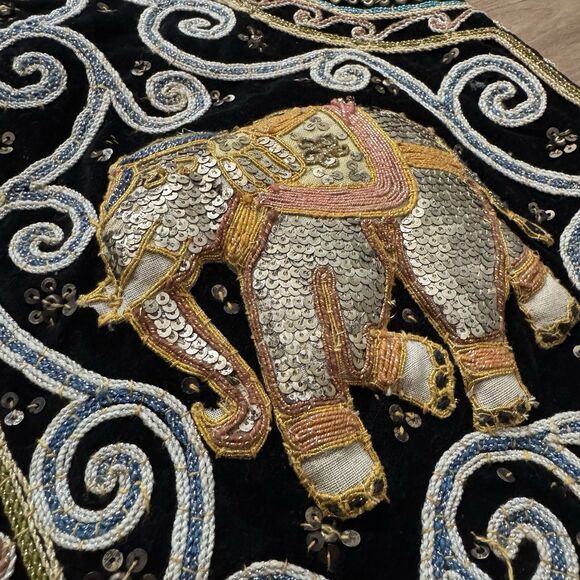 Vintage Carol Horn Workshop Beaded Elephant Vest Black Velvet M-L Festival Boho - Picture 4 of 11